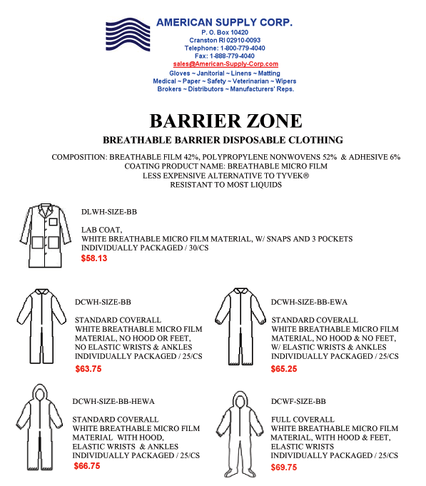 Breathable Barrier Disposable Clothing, Lab Coats and Coveralls of Breathable Micro Film Material